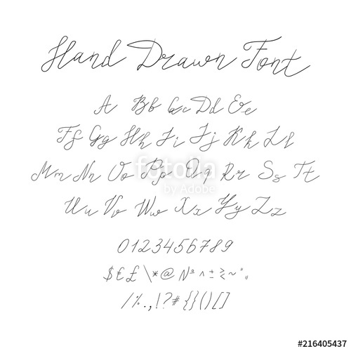 500x500 Vector Hand Drawn Font, Calligraphic Handwritten Typeset, Black