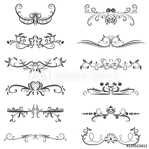 500x500 Vector Set Of Calligraphic Design Elements In Black Lines Swirl