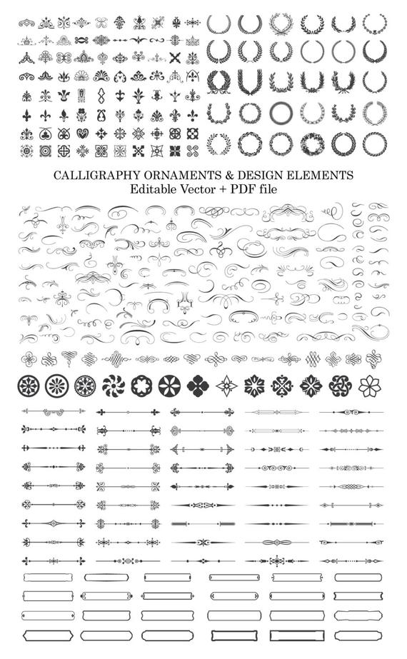 570x923 Calligraphy Clipart Calligraphy Design Elements Ornament Etsy