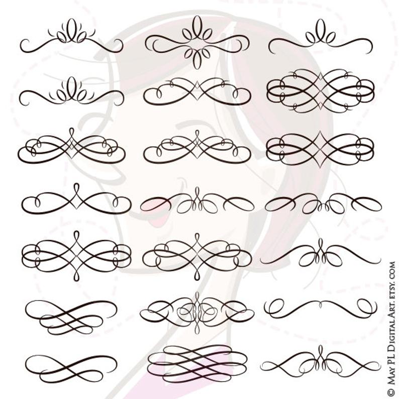 794x794 Calligraphy Swirls Clipart Flourish Ornaments Retro Vector Etsy