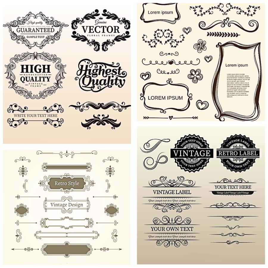 900x900 Calligraphic Ornaments Floral Set Vector Free Download