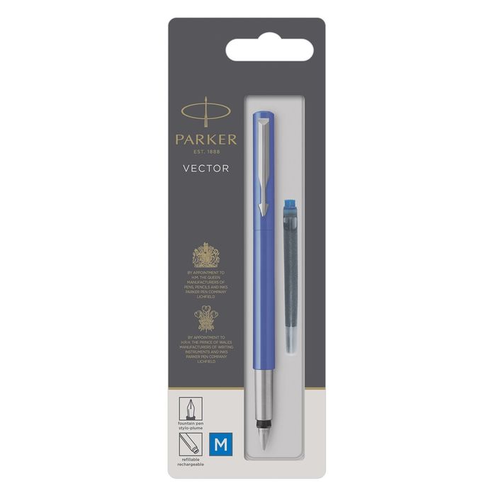 700x700 Parker Med Nib Vector Fountain Pen Blue With Chrome Trim