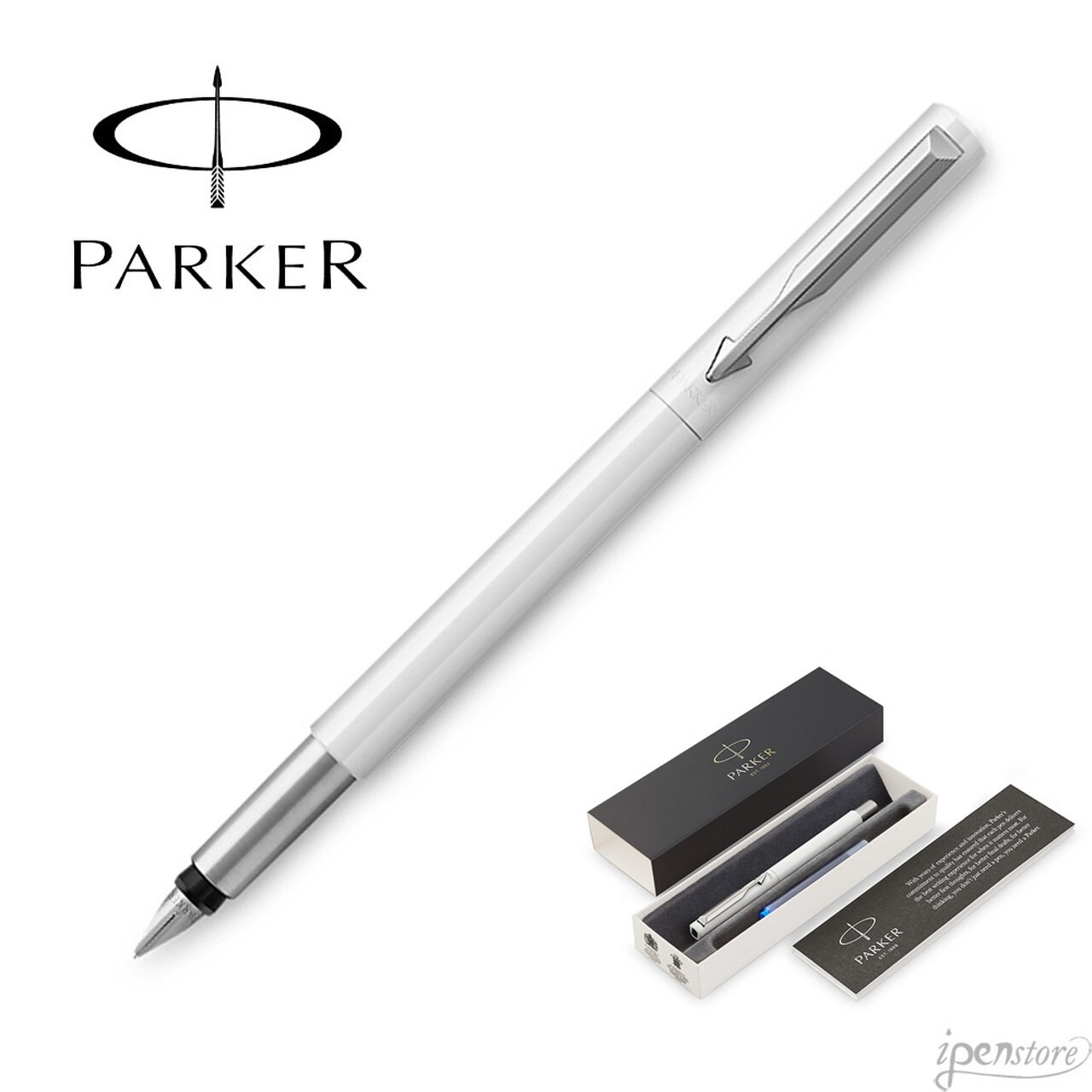 1280x1280 Parker Vector Fountain Pen, White, Fine Nib