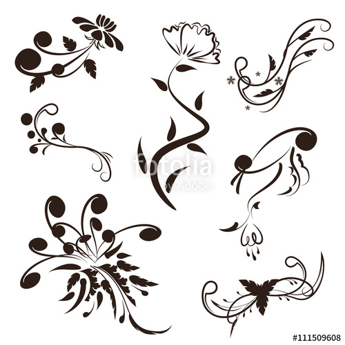 500x500 Vector Set Of Floral Calligraphic Swirl Designs Elements Stock
