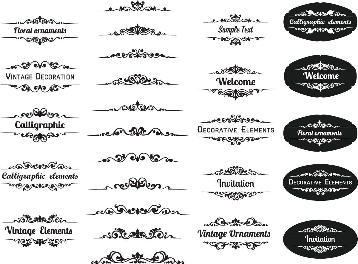 Calligraphic Elements Ornamental Set Vector Free Download 1200x885 Calligraphic Elements Ornamental Set Vector Free Download