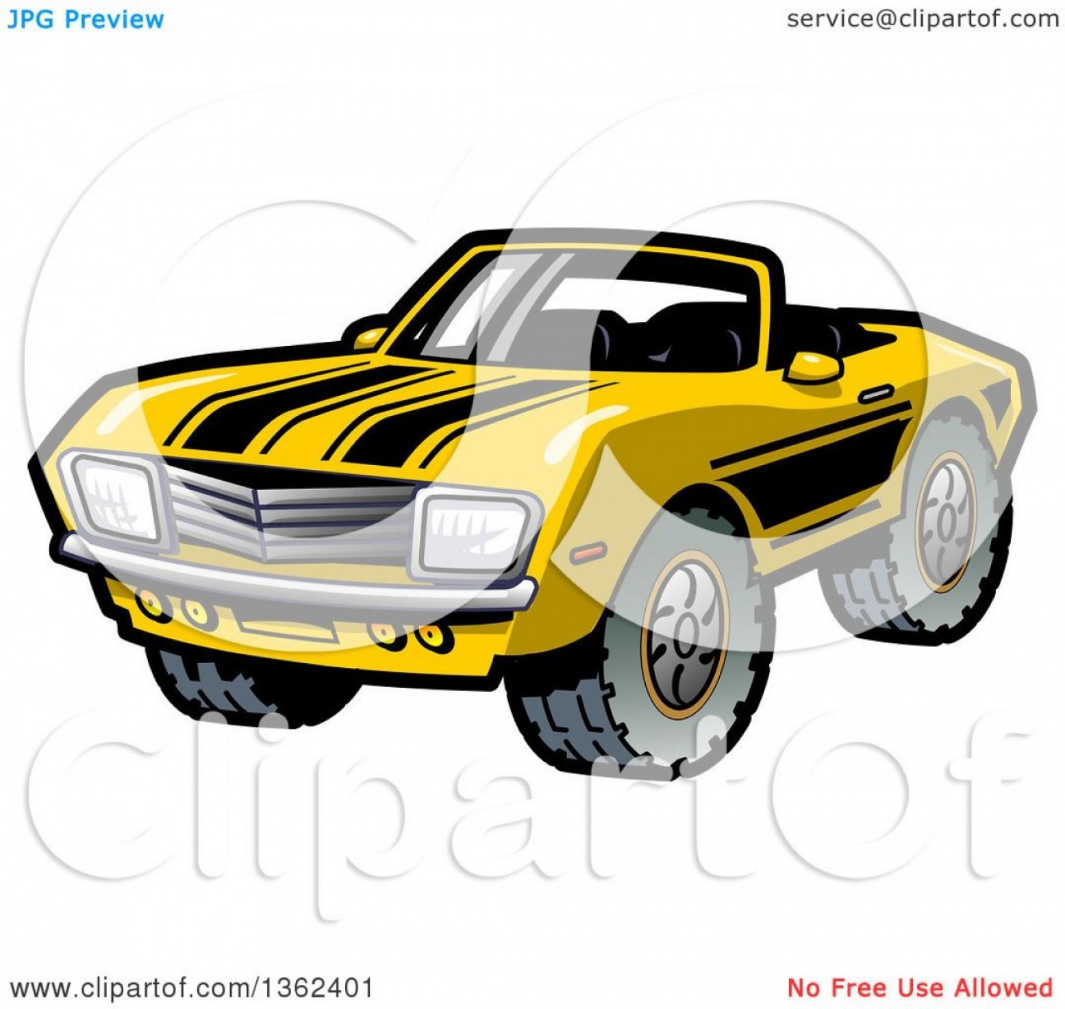 1555x1473 Cartoon Yellow Convertible Muscle Car With Black Racing Stripes