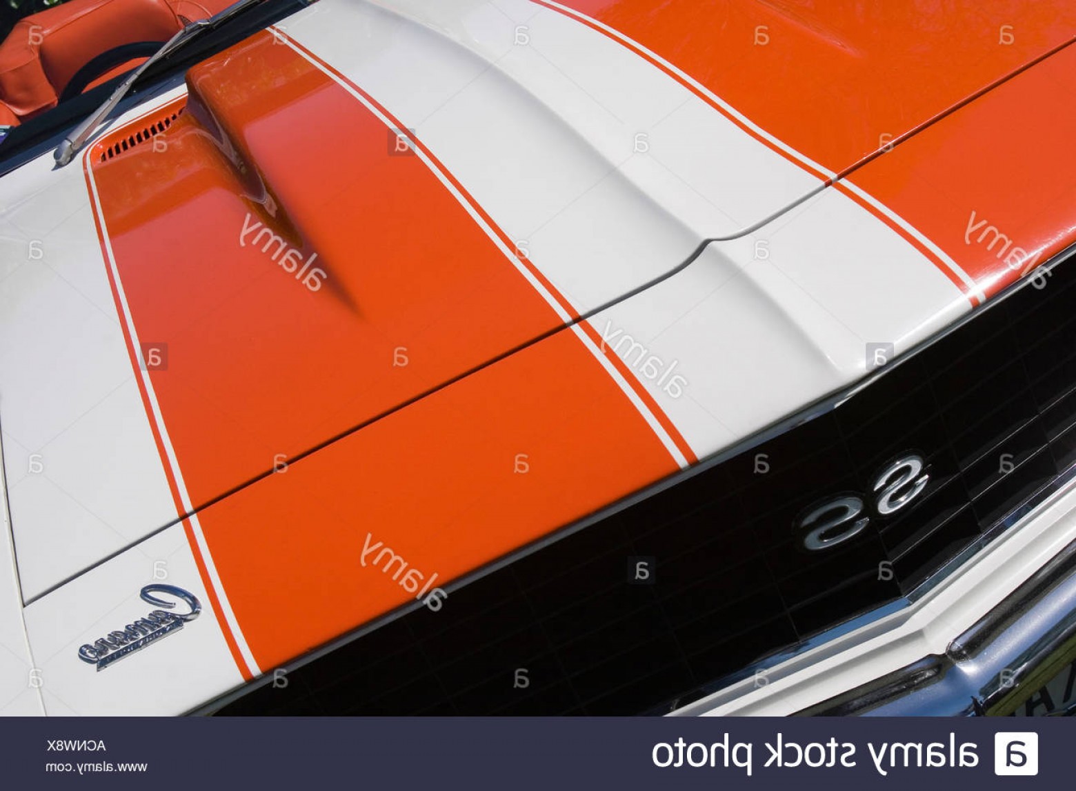 1560x1147 Stock Photo Orange And White Striped Hood Of A Chevrolet Camaro Ss