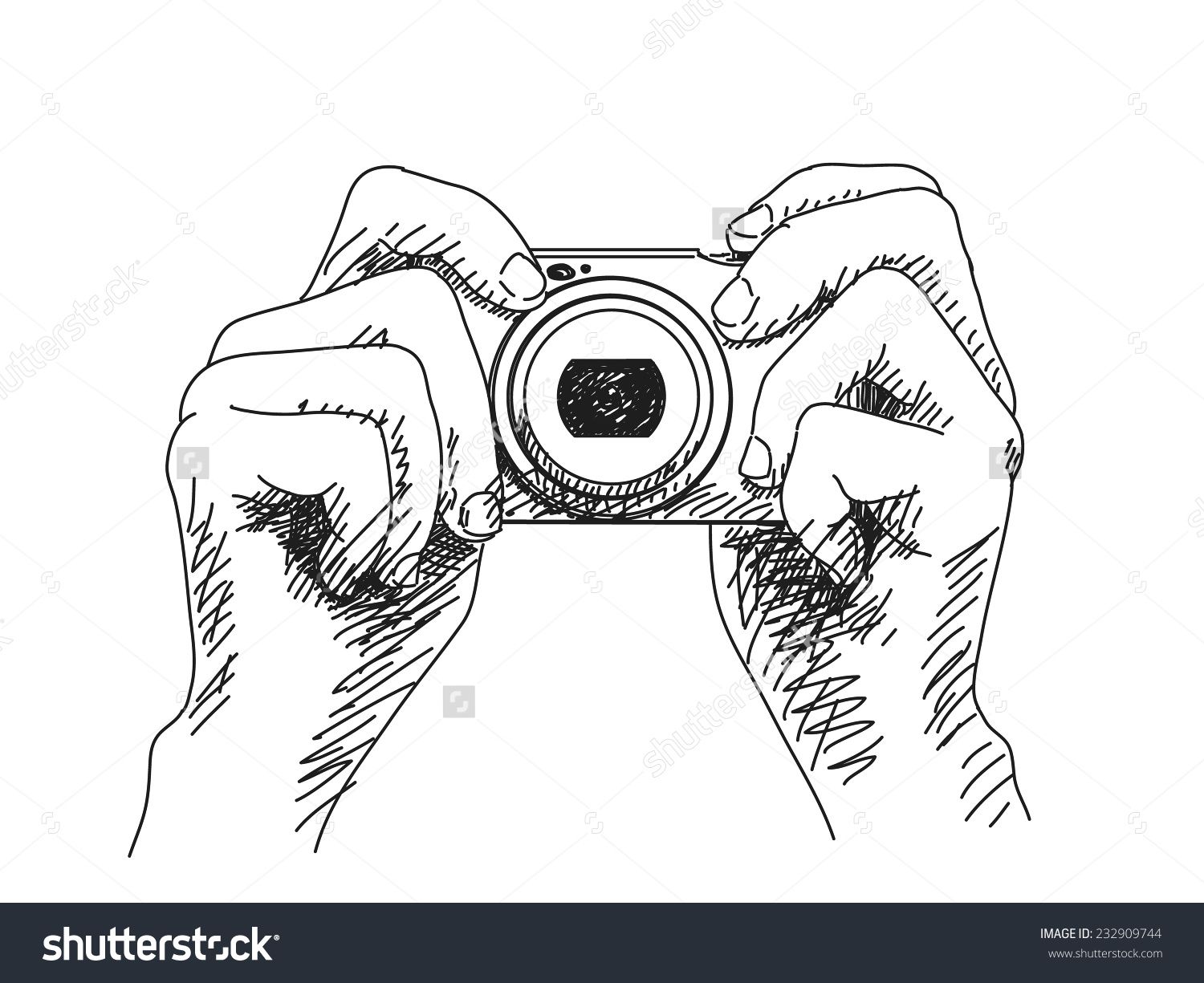1500x1225 Sketch Of Hands Holding Compact Photo Camera, Hand Drawn