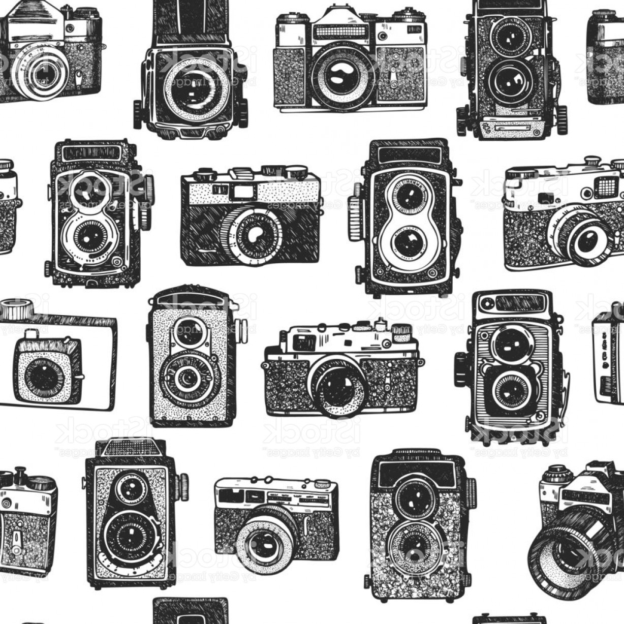 1228x1228 Vector Seamless Pattern Hand Draw Vintage Retro Cameras Gm Soidergi