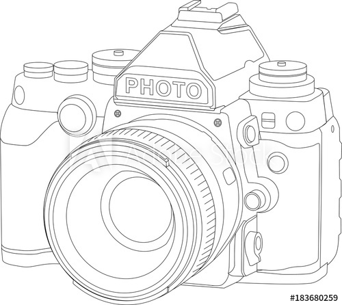 500x446 Vintage Digital Camera Line Drawing Vector