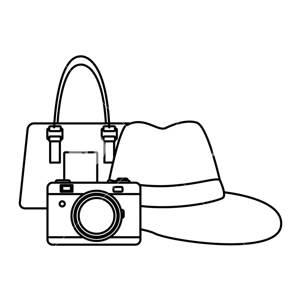 1000x1000 Panama Hat With Purse And Camera Drawing In White Background