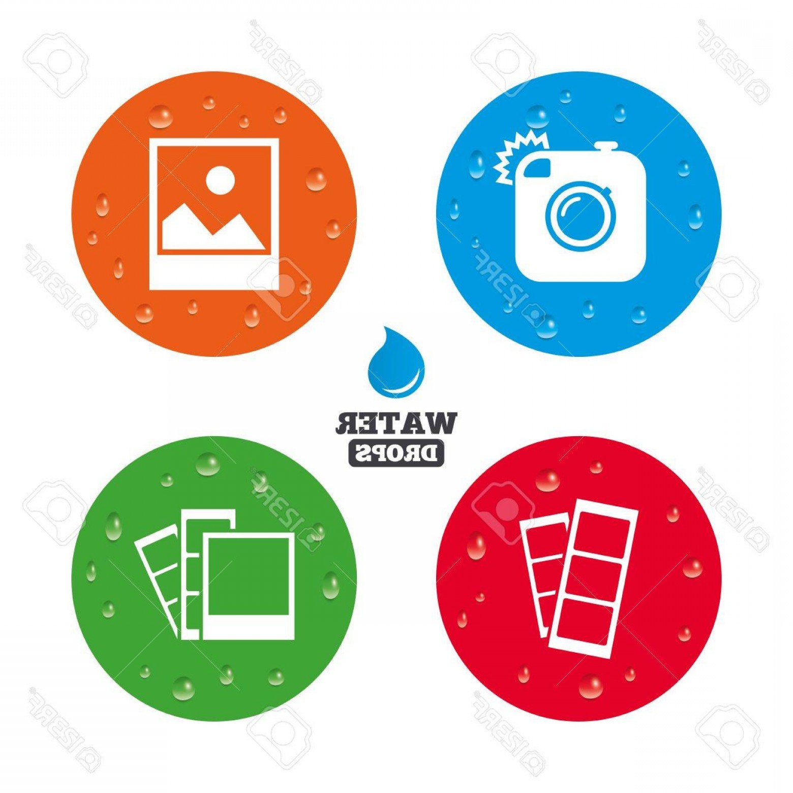 1560x1560 Photostock Vector Water Drops On Button Hipster Photo Camera Icon