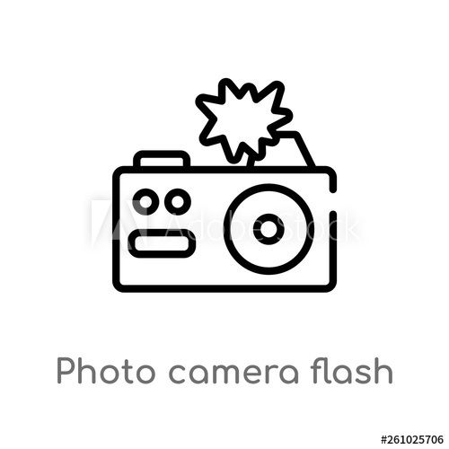 500x500 Outline Photo Camera Flash Vector Icon Isolated Black Simple Line
