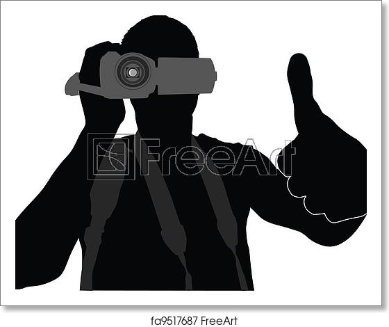 560x470 Free Art Print Of Cameraman Man With Handycam Showing Thumbs Up