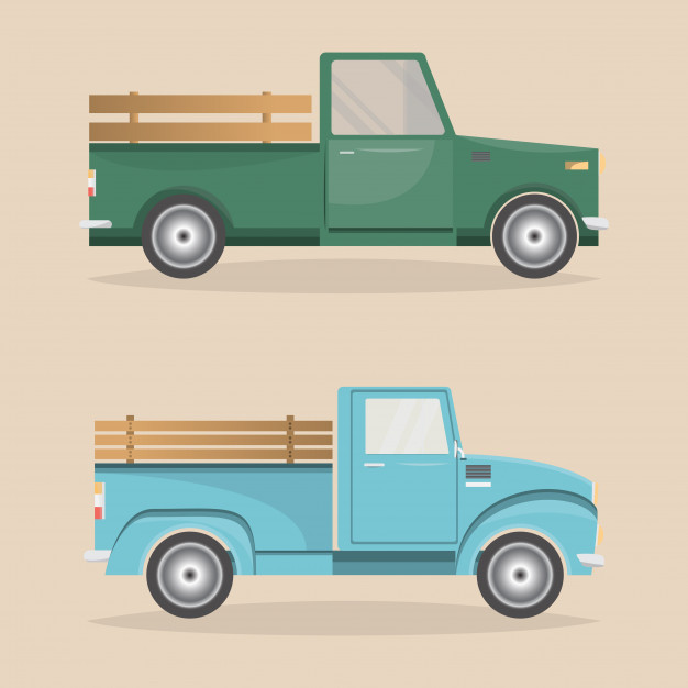 626x626 Set Of Old Retro Pickup Truck Delivery Inside Farm Vector