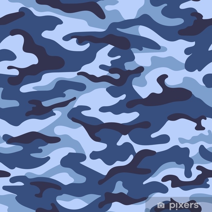 700x700 Military Camouflage Seamless Pattern, Blue Color Vector