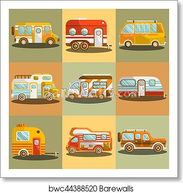 362x382 Camping Bus Or Camper Van Vector Illustration, Art Print
