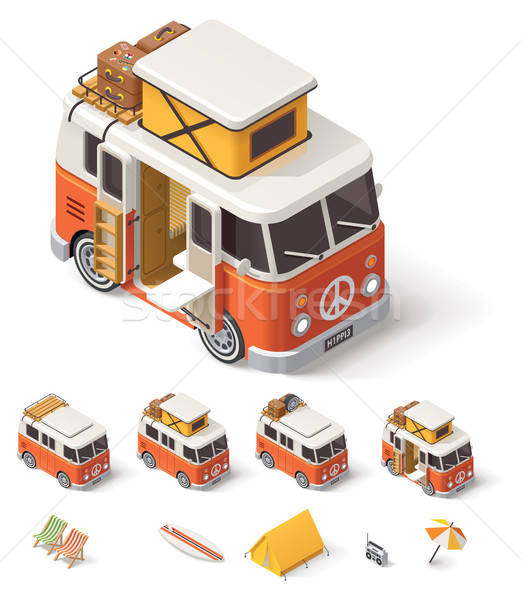 522x600 Vector Isometric Camper Van Vector Illustration Taras Livyy