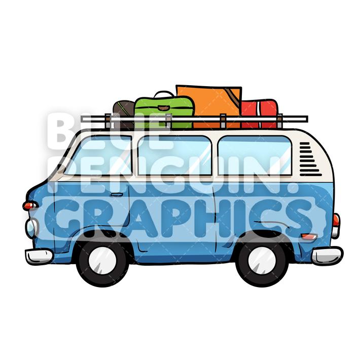 700x700 Camper Van Vector Cartoon Clipart Illustration Blue Penguin Graphics