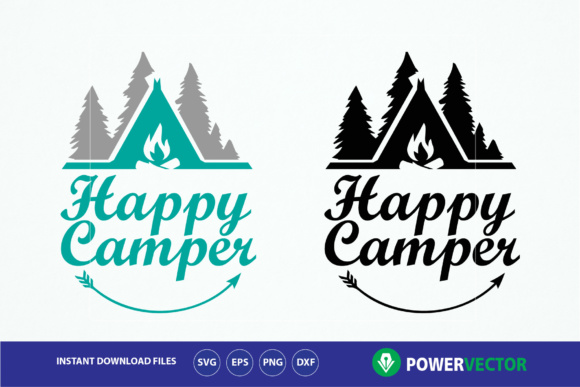 Happy Camper Vector Print Graphic 580x387 Happy Camper Vector Print Graphic