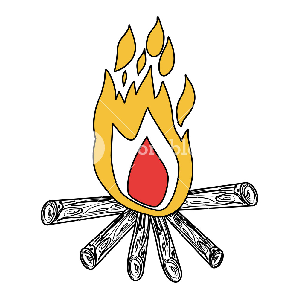 1000x1000 Silhouette Color Section Of Campfire Vector Illustration Royalty