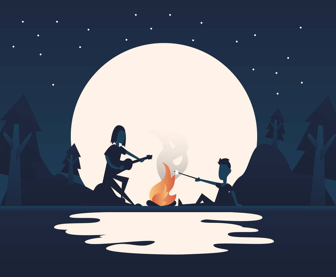 1136x936 Music Around Campfire Illustration Vector Vector Art Graphics