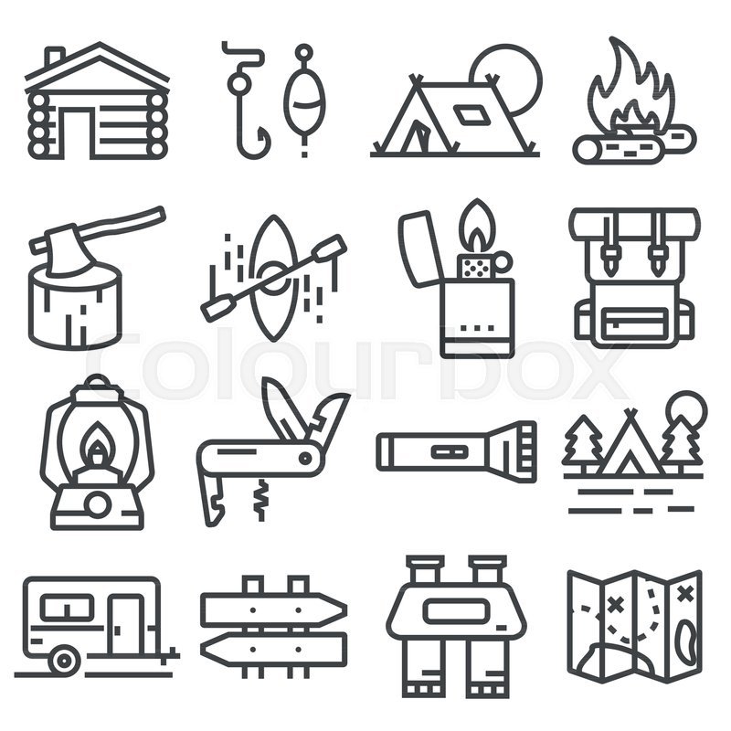 800x800 Simple Camping Icons Set Vector Liner Stock Vector Colourbox