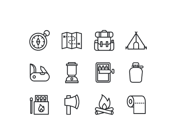 600x483 Vector Line Camping Icons