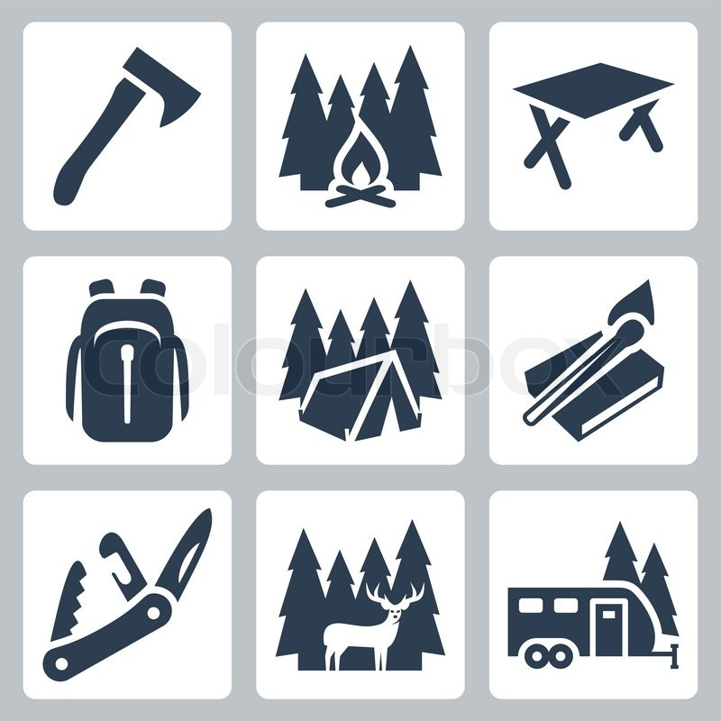 800x800 Vector Camping Icons Set Axe, Stock Vector Colourbox