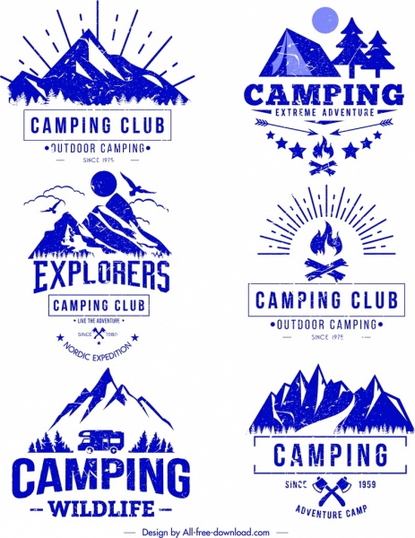 463x600 Camping Logo Templates Blue Retro Sketch Free Vector In Adobe