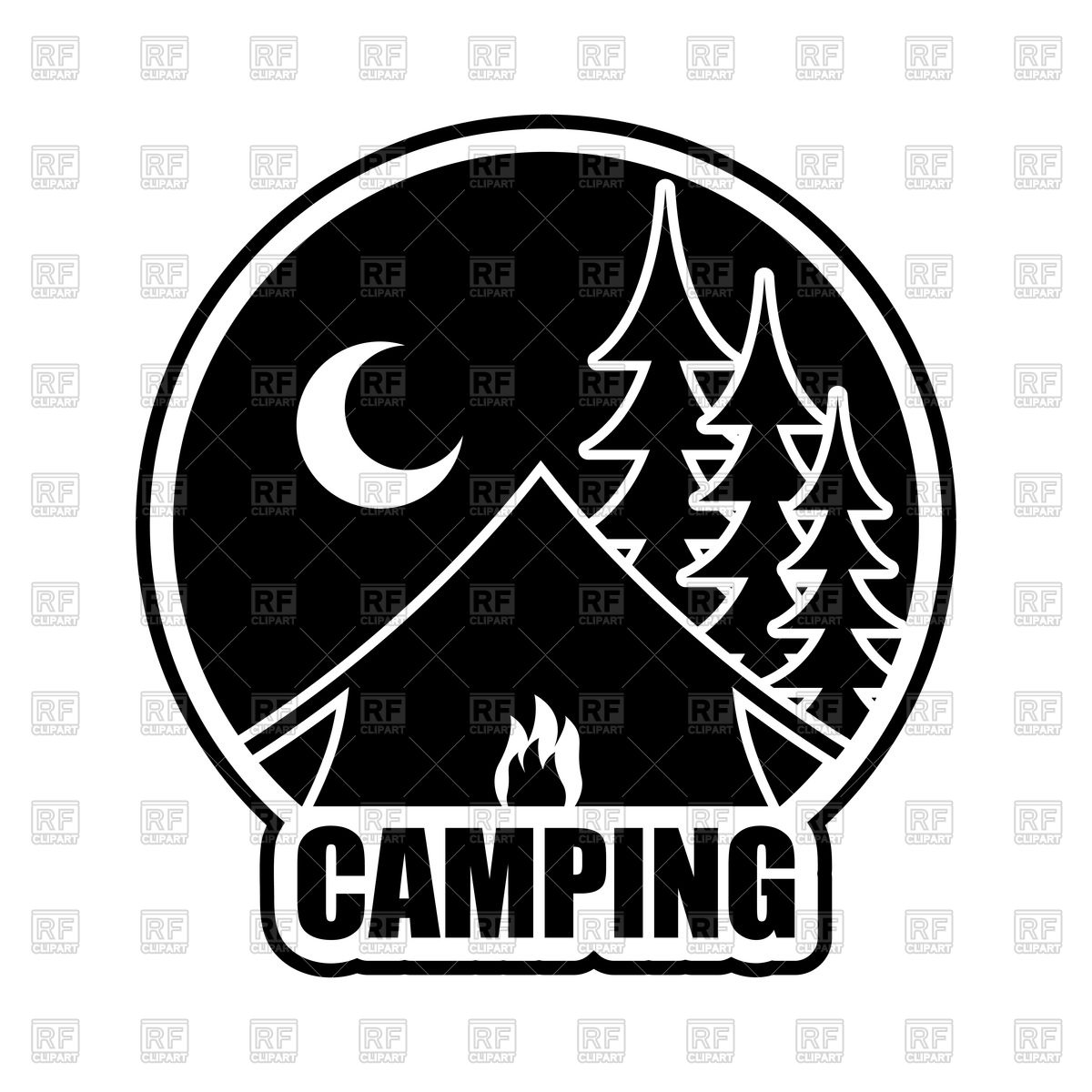 Night Camping Logo, Landscape With Tent And Forest Vector Image 1200x1200 Night Camping Logo, Landscape With Tent And Forest Vector Image