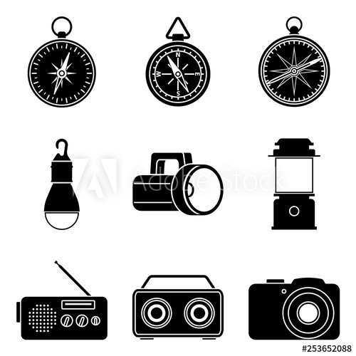 Set Of Equipment For Camping Silhouette Vector Icons 500x500 Set Of Equipment For Camping Silhouette Vector Icons