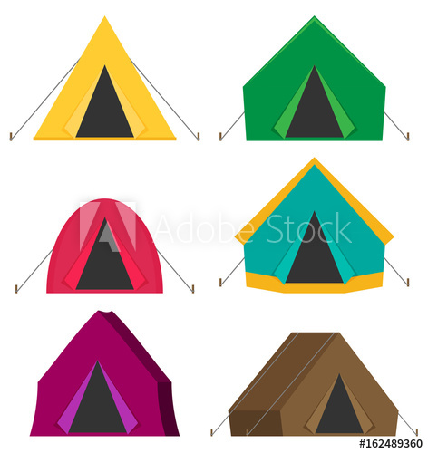 472x500 Camping Tent Vector Icons Isolated On White Background