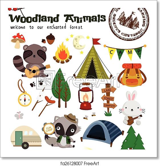 561x581 Free Art Print Of Woodland Animal Camping Vector Set Freeart