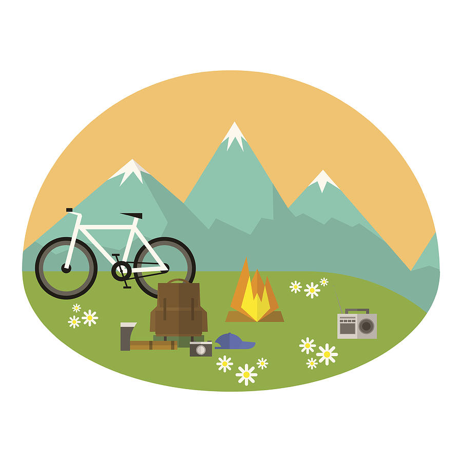 900x900 Mountains Camping Vector Icon