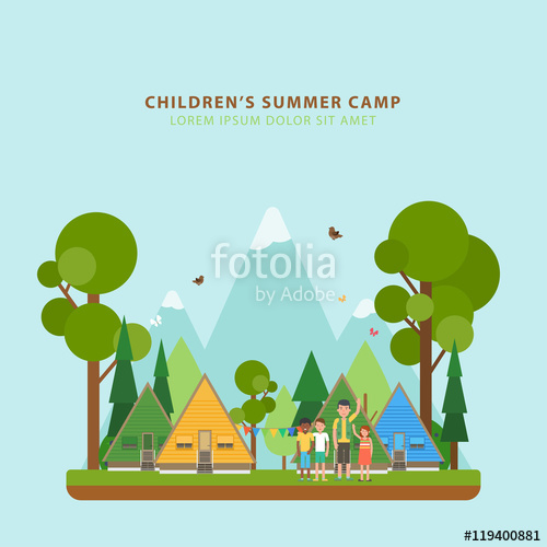 500x500 Summer Children's Camping Vector Concept Stock Image