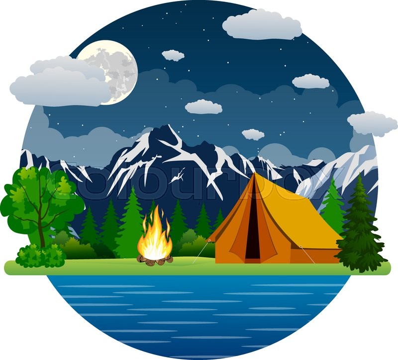 800x722 Summer Landscape Tent And Bonfire In Stock Vector Colourbox