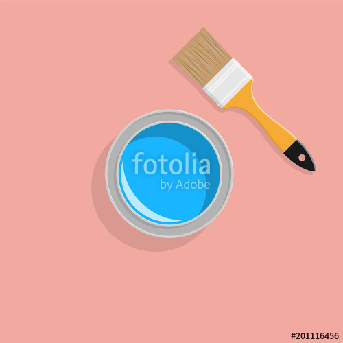 500x500 Open Paint Can And Paintbrush, Top View Vector Illustration