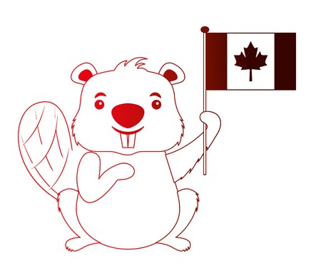 450x390 Canadian Beaver Holding Canada Flag Vector Illustration Neon