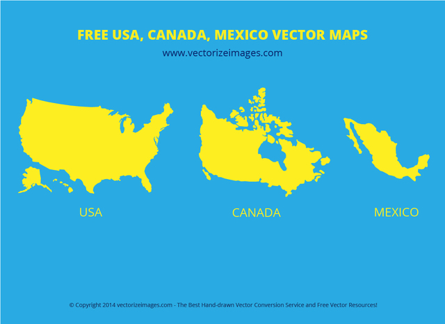 640x465 Free Vectors Usa, Canada Mexican Flat Map Vectorize Images