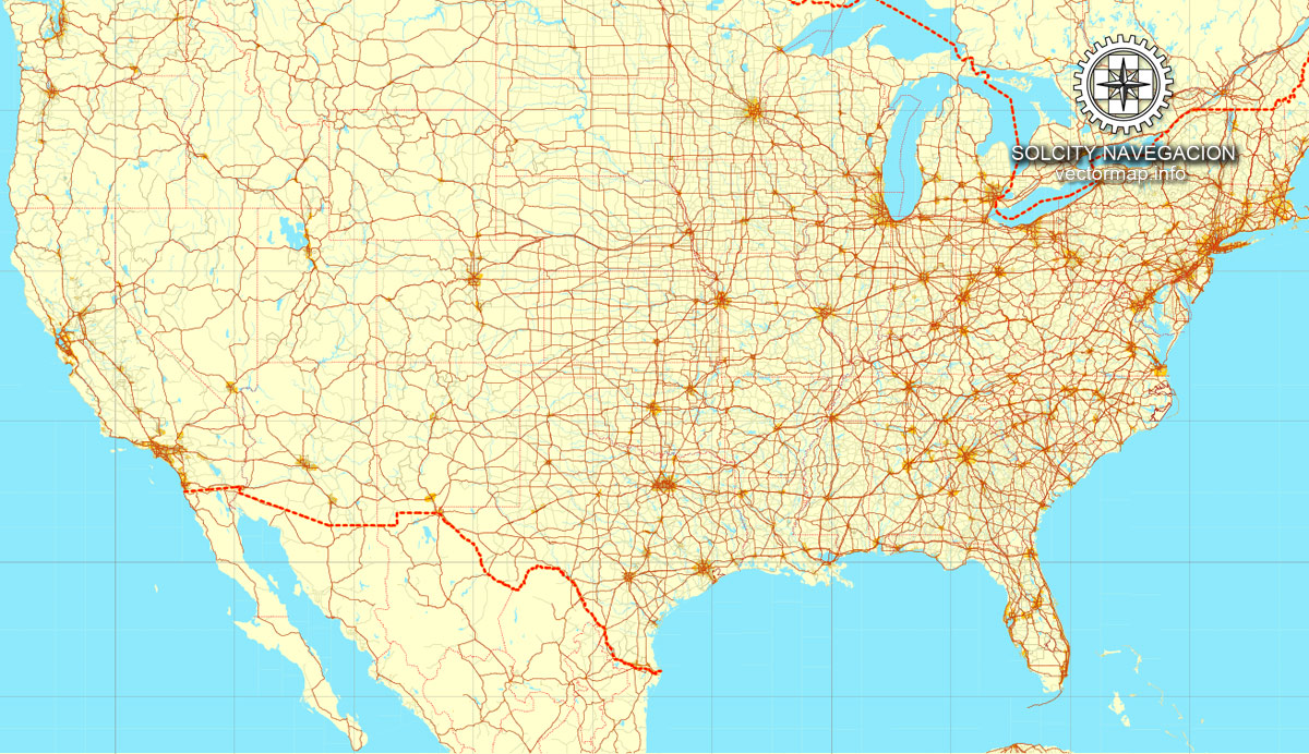 1200x692 Us + Canada Printable Vector Full Road Map Editable Adobe Illustrator