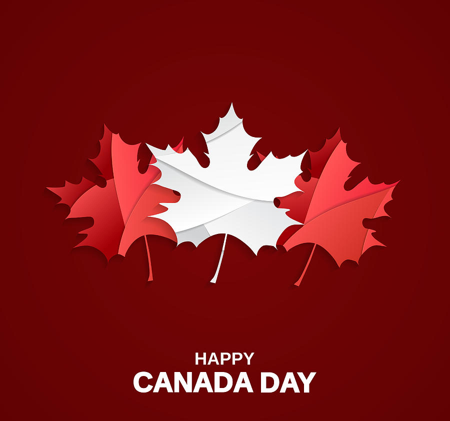 900x842 Happy Canada Day Card On Red Background With Paper Cut Maple Leafs