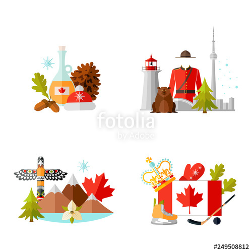 500x500 Set Of Compositions With Symbols Of Canada Vector Illustration
