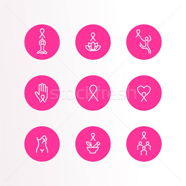 600x600 Breast Cancer Care Pink Ribbon Outline Icon Set Vector