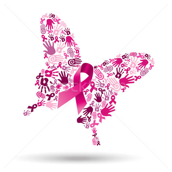 600x600 Pink Butterfly With Handprints For Breast Cancer Vector