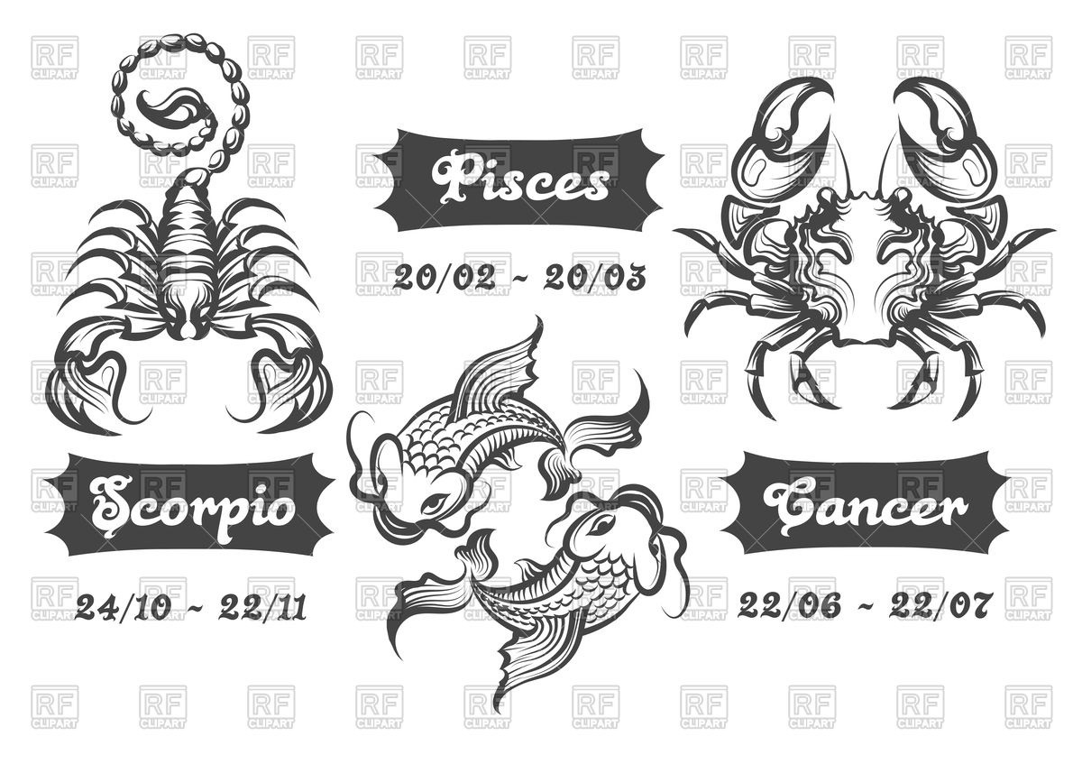 1200x857 Set Of Water Zodiac Signs
