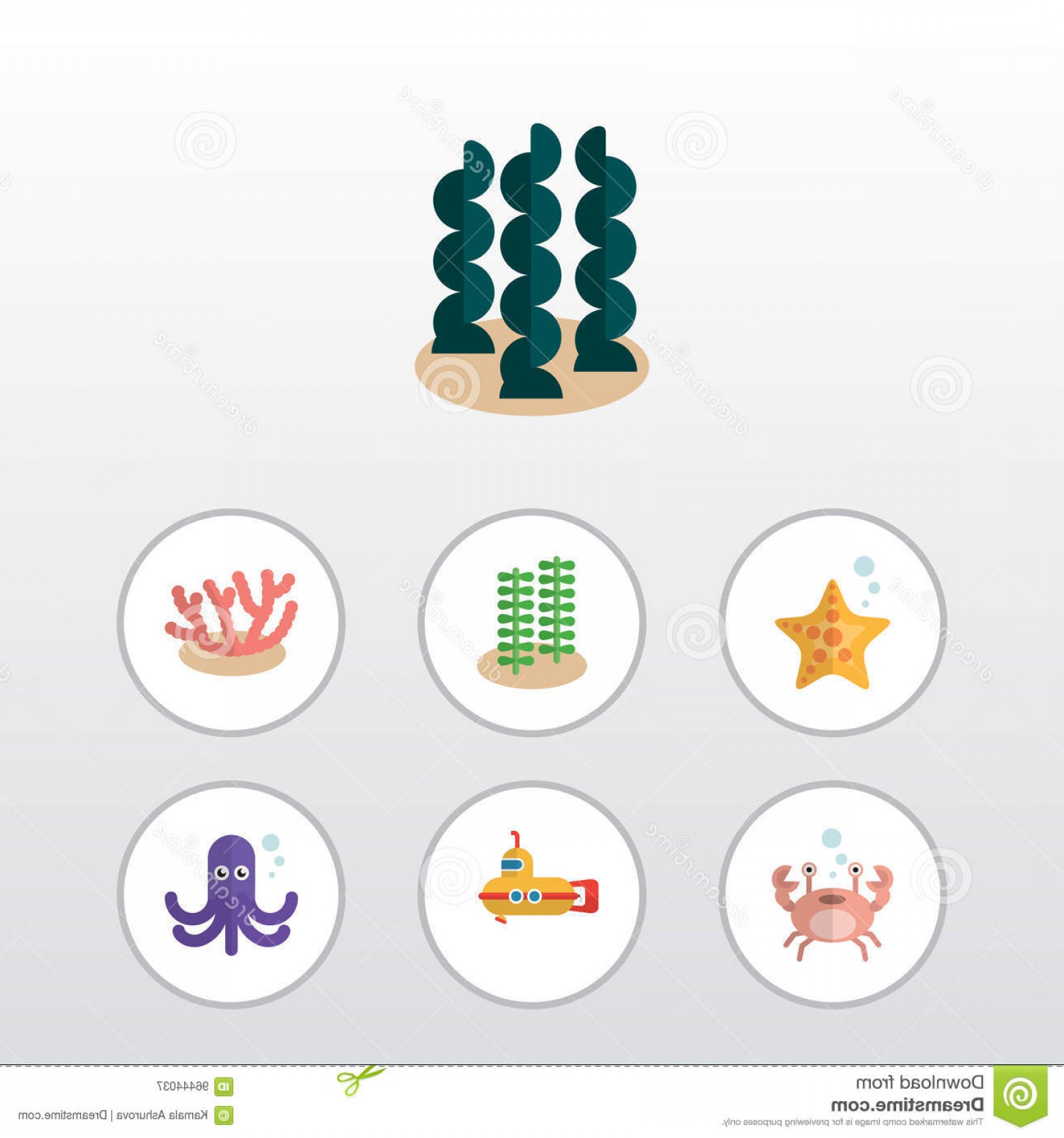 1560x1668 Stock Illustration Flat Icon Sea Set Cancer Sea Star Tentacle