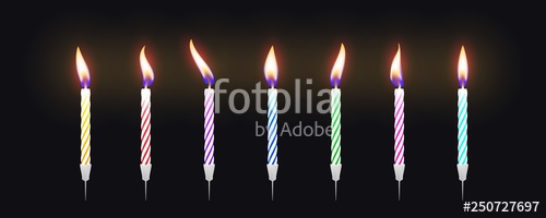 500x200 Set Of Colorful Birthday Cake Candles With Burning Flames Vector