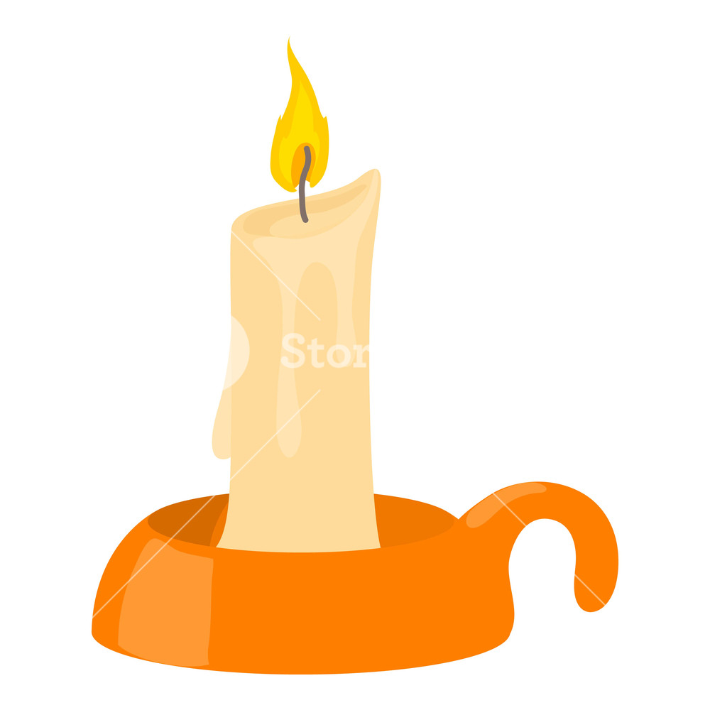 1000x1000 Burning Candle In Candlestick Icon Cartoon Illustration