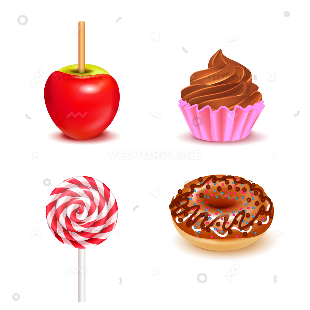 1000x1000 Fair Sweets Realistic Set Toffee Apple Vector Illustration